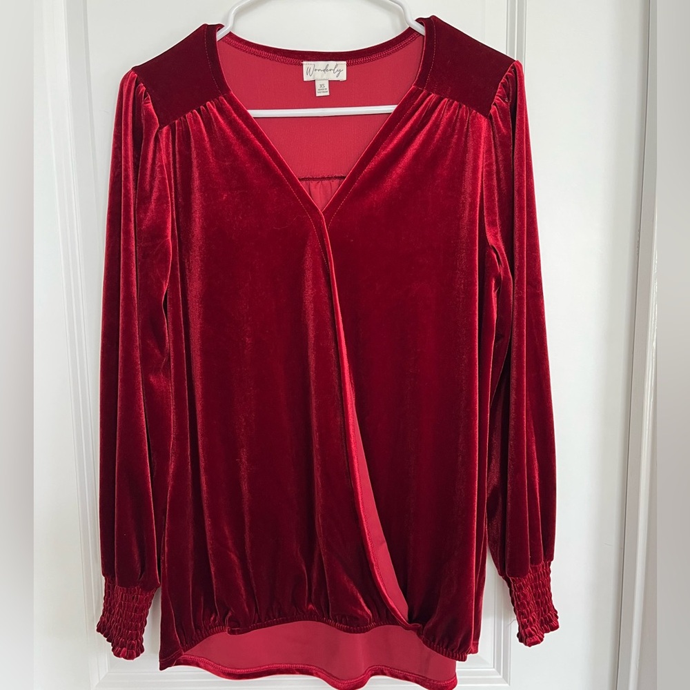 Wonderly Deep Red Velvet Blouse